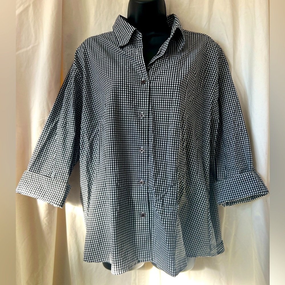 Chadwick's Blk/Wht Check Button Down Dress Shirt Women's‎ Sz 1x Long Sleeve